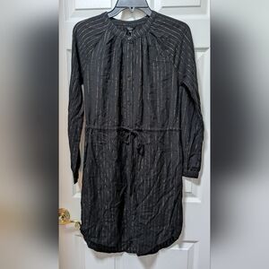 NWT Rails Bella Gilded Stripe Dress Black Gold Soft Cinch Waist Metallic Size XS